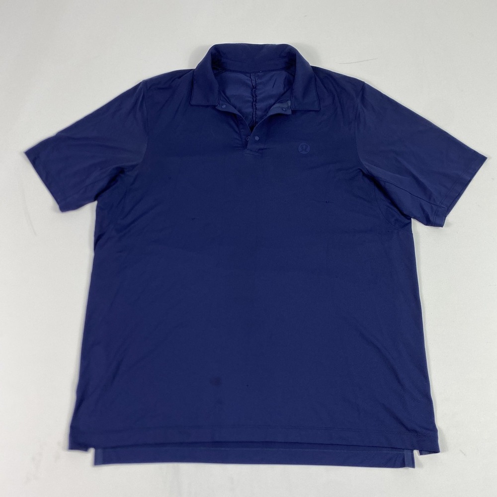 Lululemon Polo Shirt Mens Large Blue Snap Placket Athletic Golf Performance